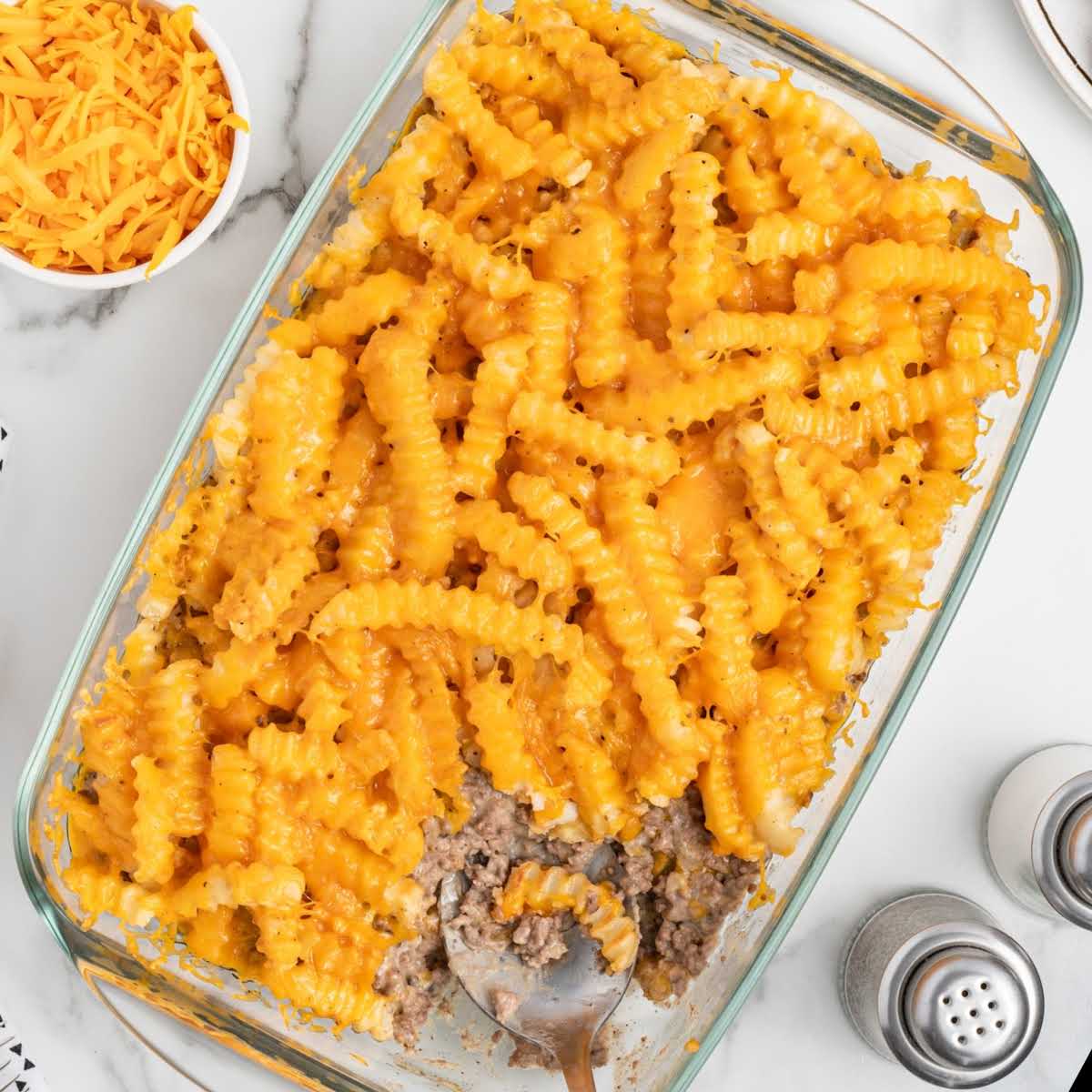 French Fry Casserole in a baking dish