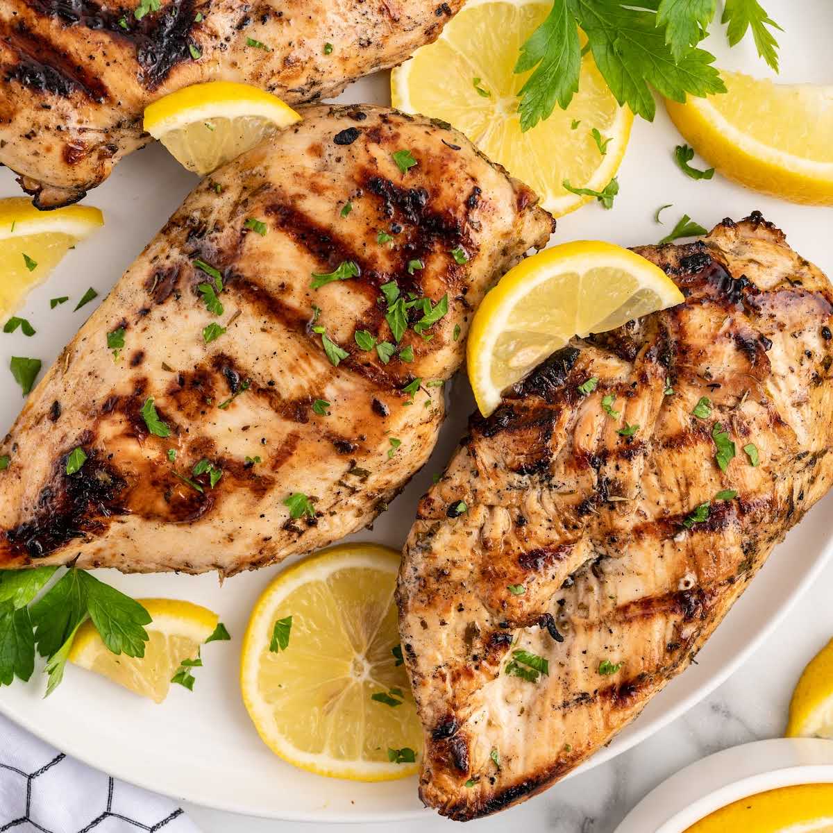 overhead shot of Greek Chicken Marinade on a plate