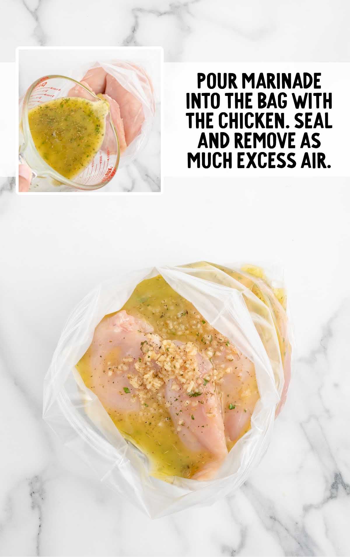 marinade poured into a bag with the chicken