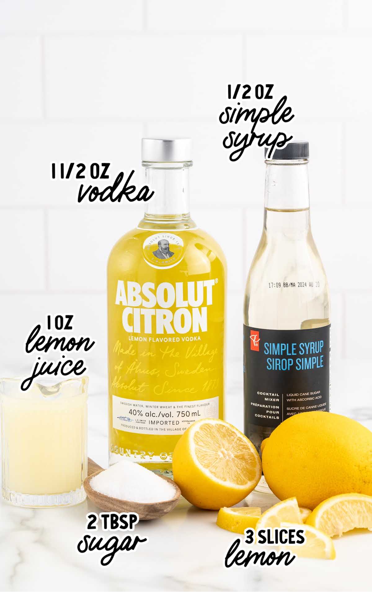 Lemon Drop Shot raw ingredients that are labeled