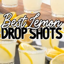 close up shot of Lemon Drop Shots with a slice of lemon