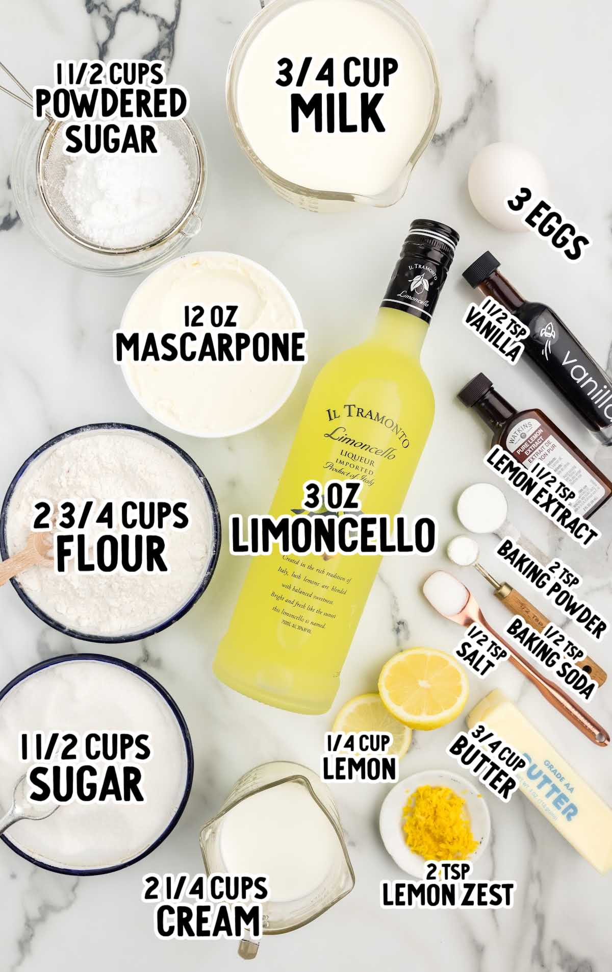 Limoncello Cake raw ingredients that are labeled