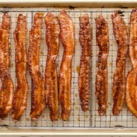 cooked bacon on a rack