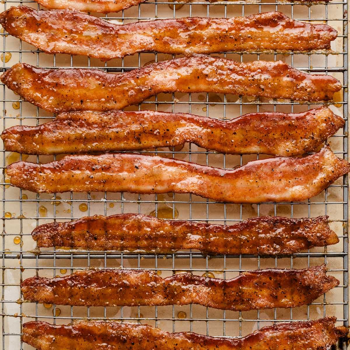 cooked bacon on a rack