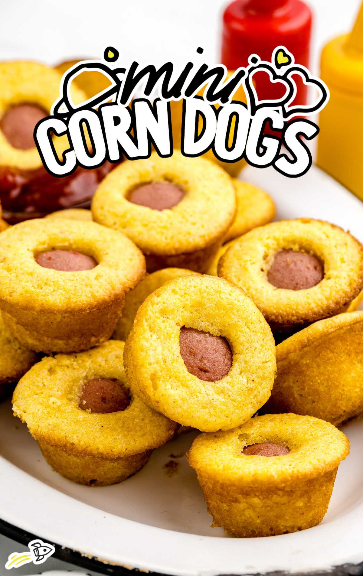 close up shot of Mini Corn Dogs on a plate