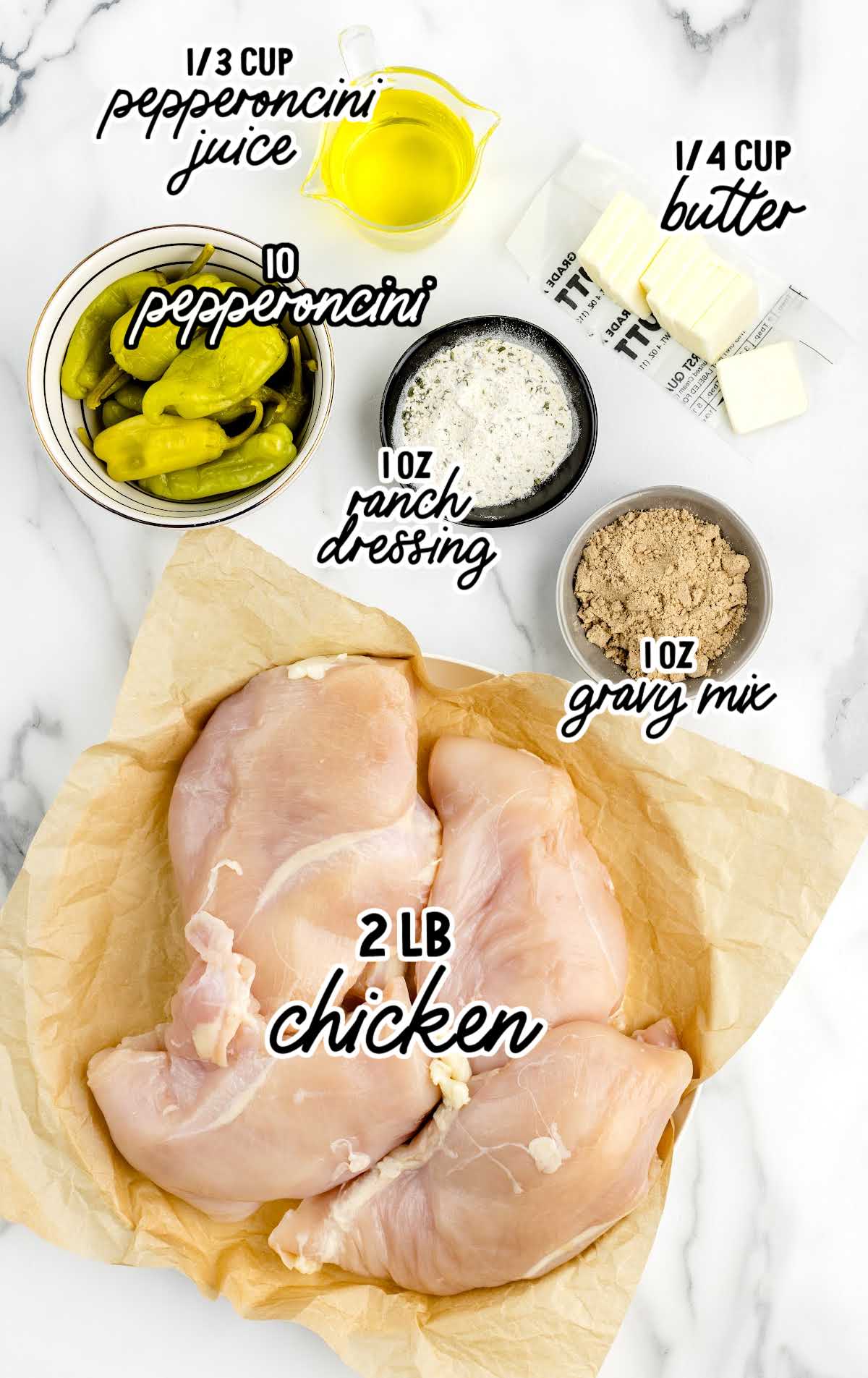 Mississippi Chicken raw ingredients that are labeled