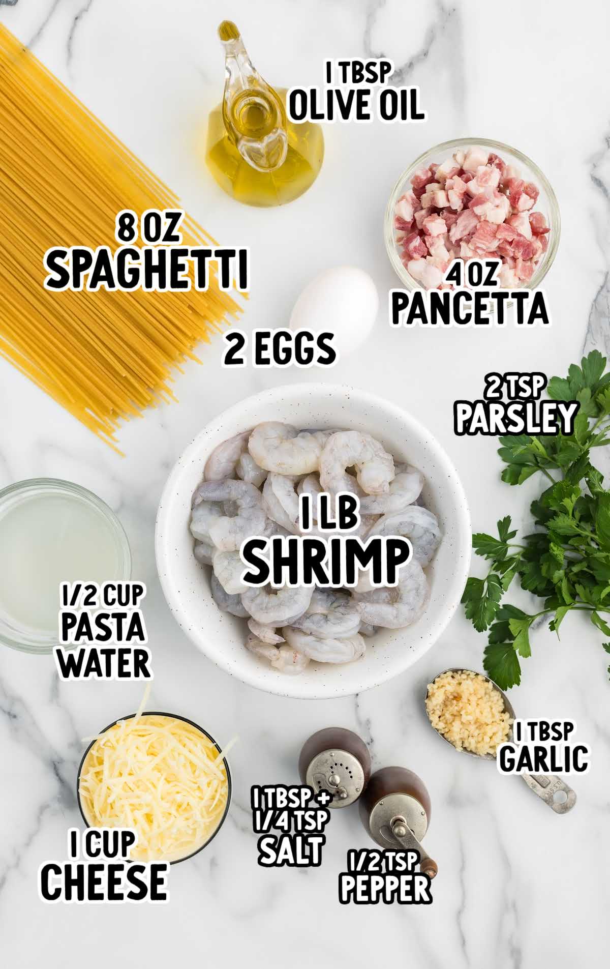 Shrimp Carbonara raw ingredients that are labeled