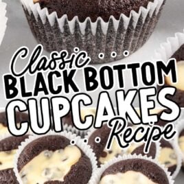 a close up shot of Black Bottom Cupcakes stack on top of each other