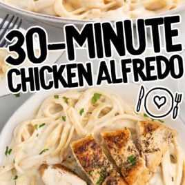 overhead shot of Chicken Alfredo Recipe on a plate