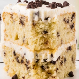 a slice of Chocolate Chip Cake on a plate
