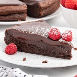 a close up shot of a slice of Chocolate Torte on a plate