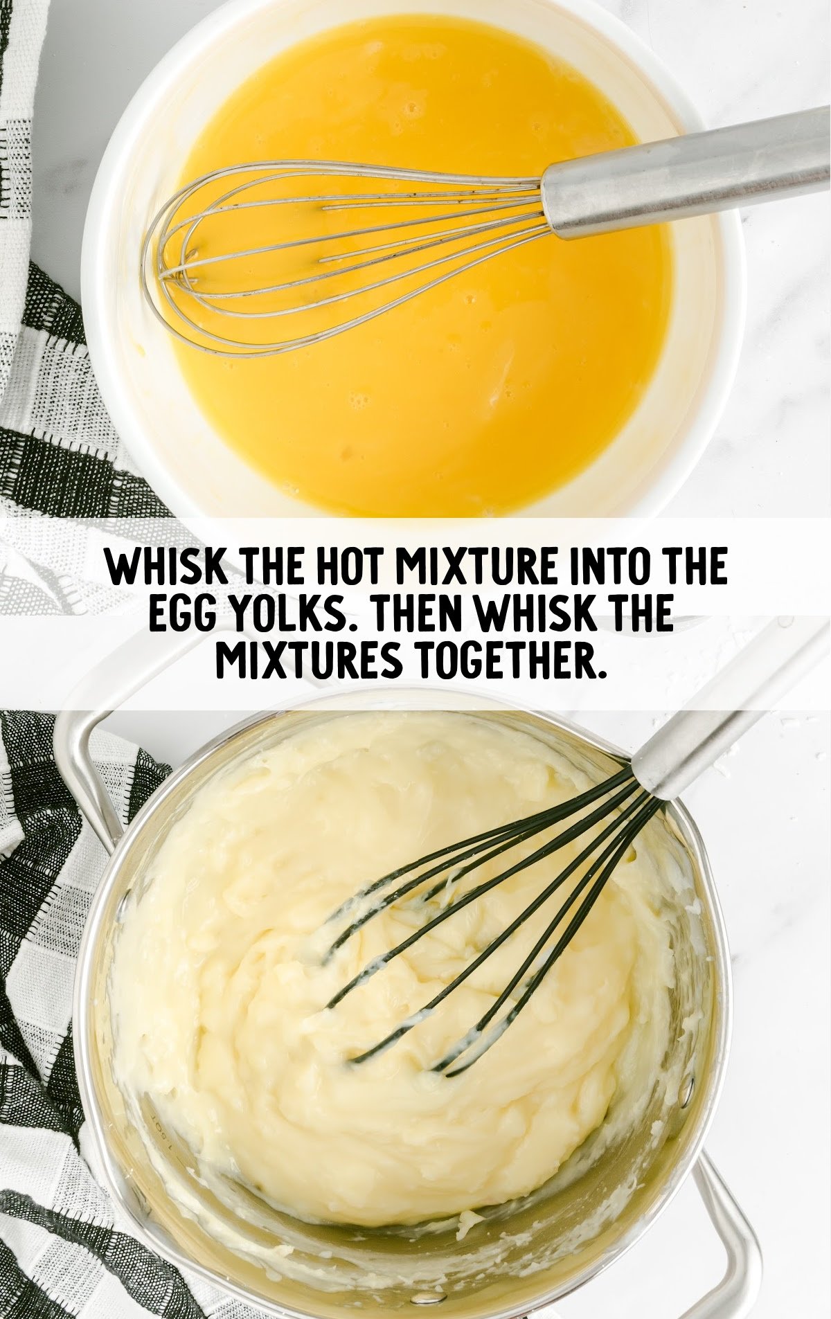 hot mixture whisked into the egg yolk and whisked mixture into the filling mixture