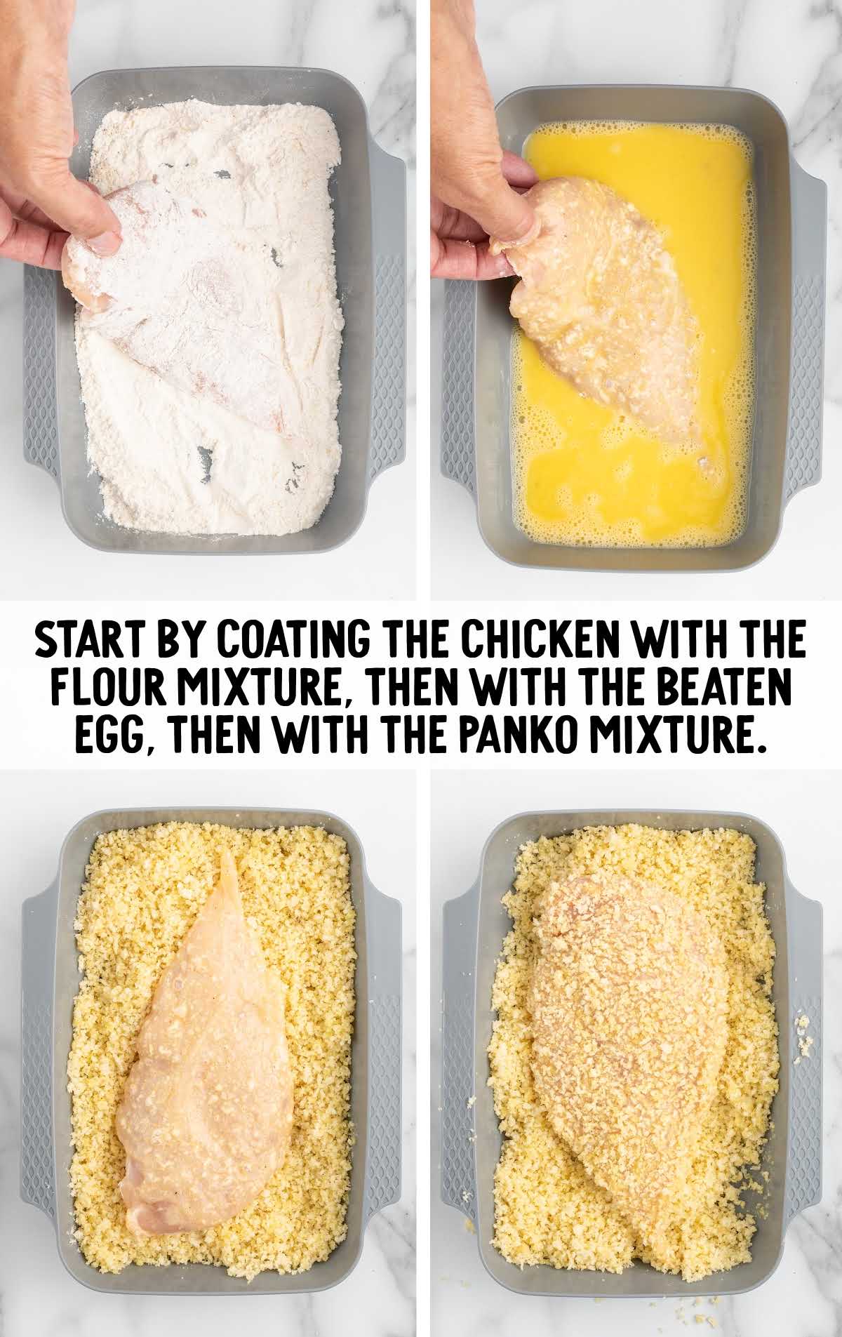 chicken coated with flour mixture, egg and then panko mixture