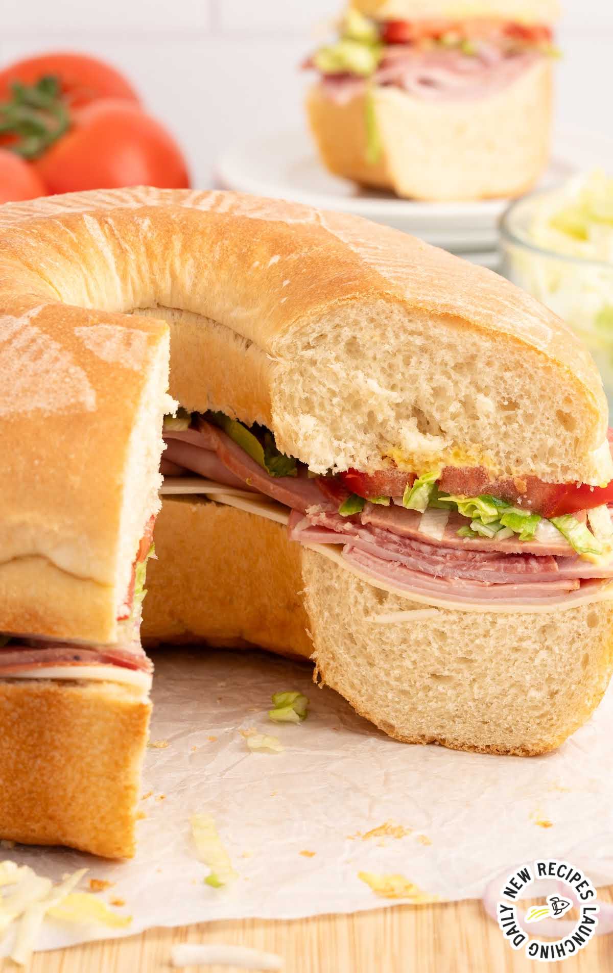 close up shot of a Party Sub on a wooden board