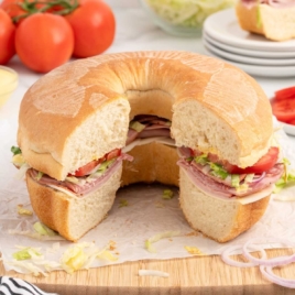 close up shot of a Party Sub on a wooden board