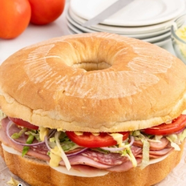 close up shot of a Party Sub on a wooden board