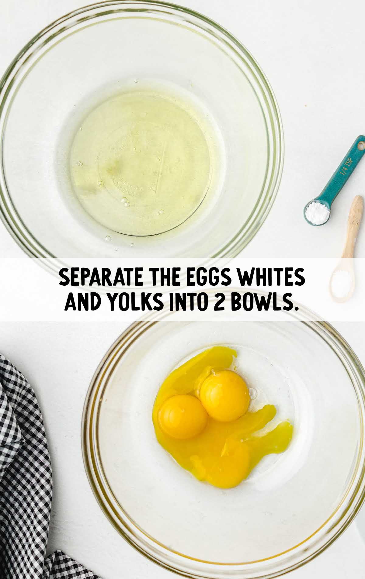 egg whites and egg yolks into two bowls