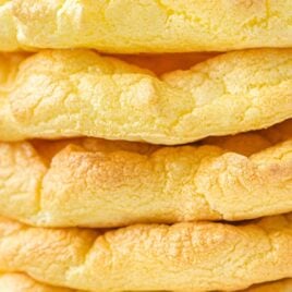 close up shot of cloud bread stacked on top of each other
