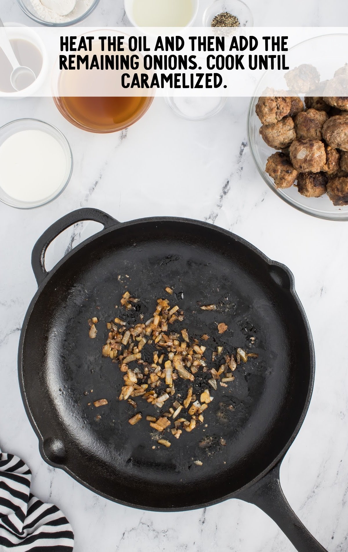 a skillet on onions