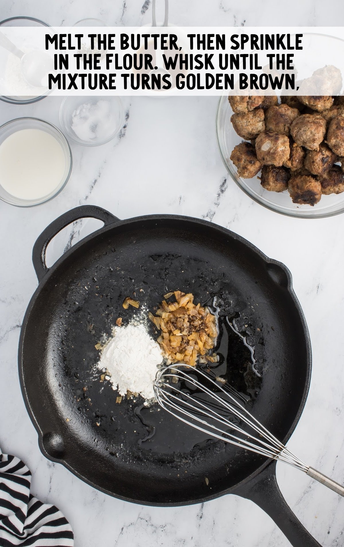 a skillet of onions and flour