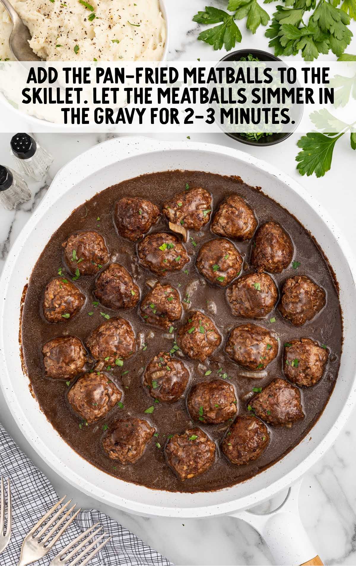 meatballs added to the skillet
