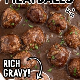 a pot of meatballs garnished with parsley