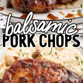 Balsamic Glazed Pork Chops plated to serve