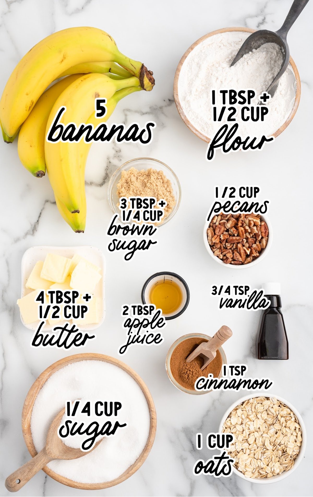 ingredients for banana crumble laid out