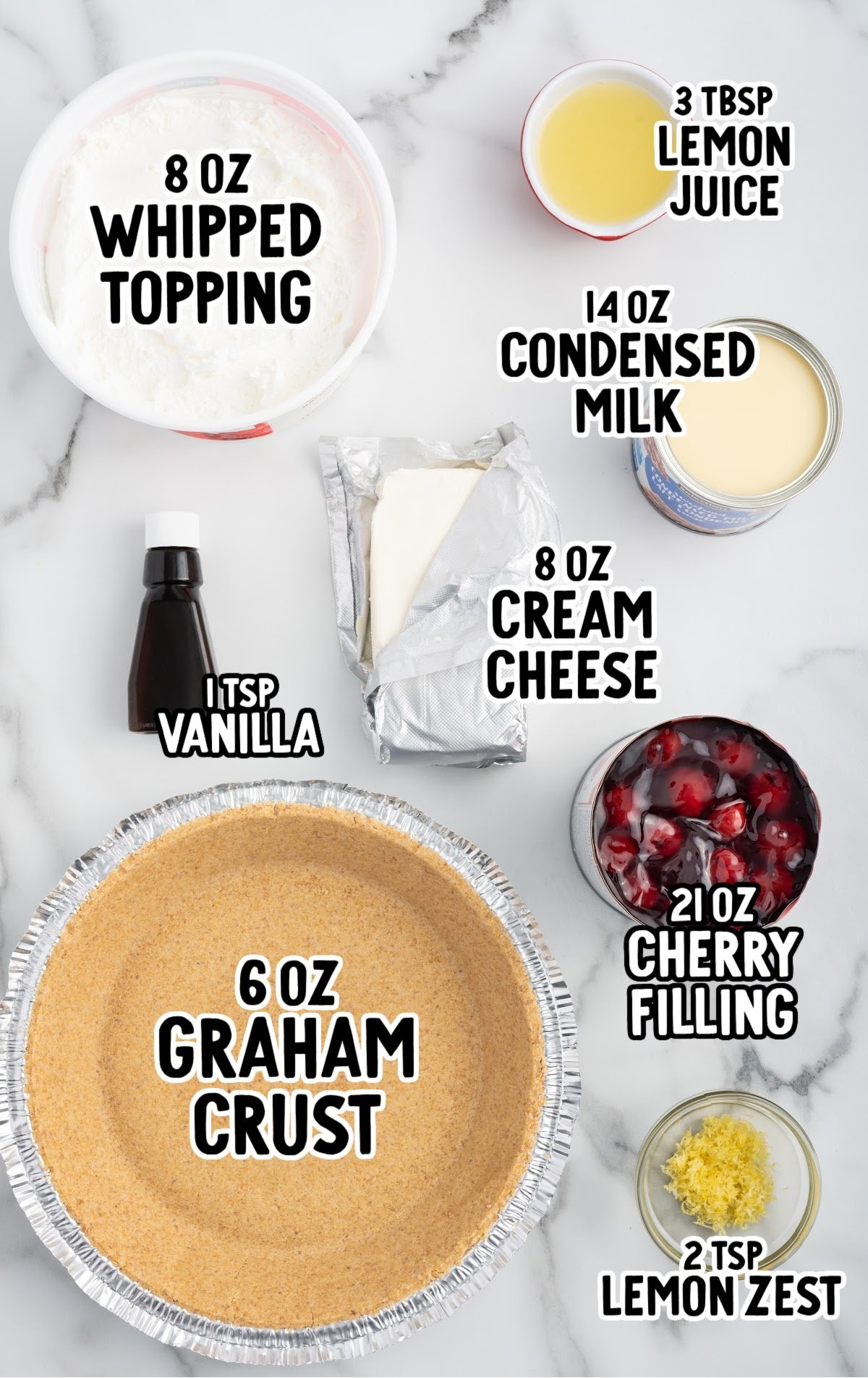 ingredients for cherry cream cheese pie laid out