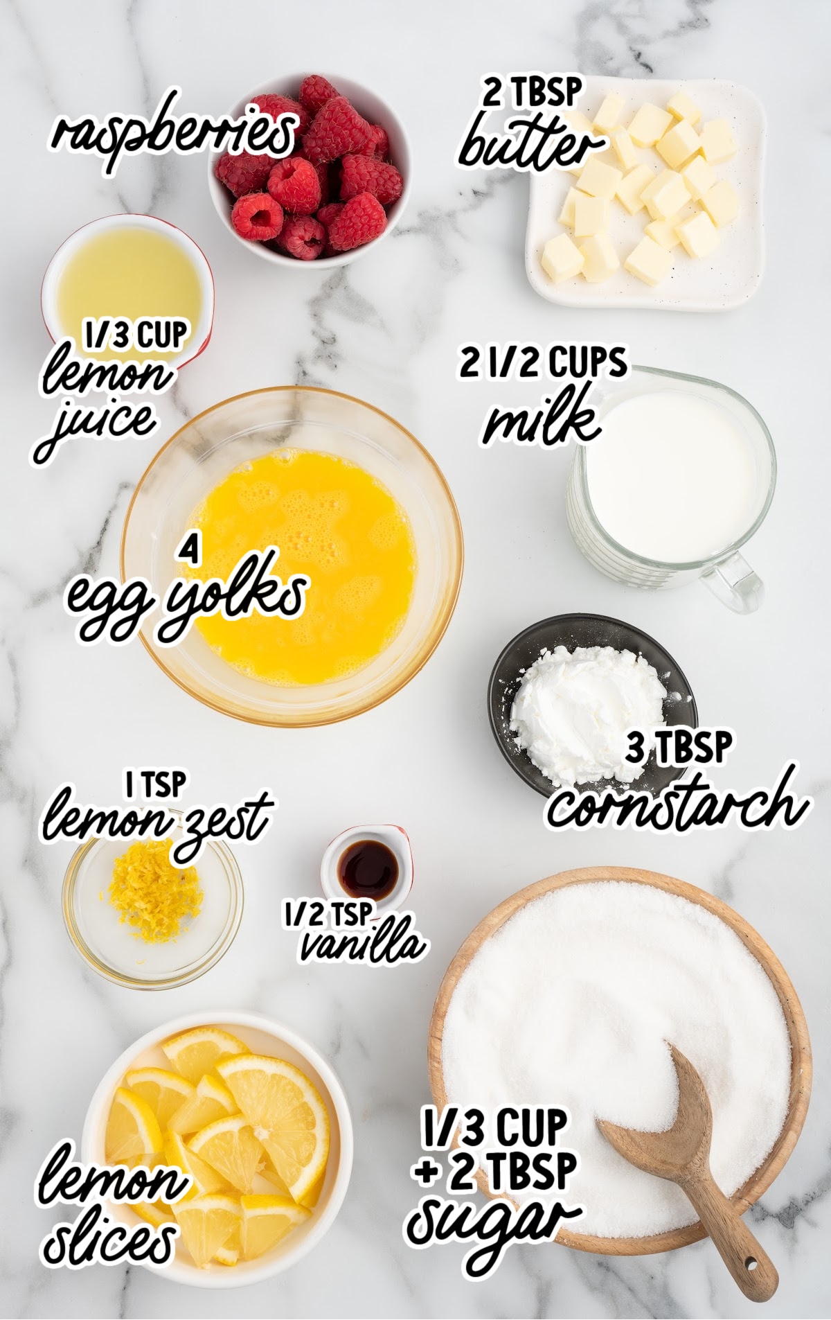 ingredients to make lemon custard laid out and measured
