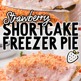 Slices of strawberry shortcake freezer pie