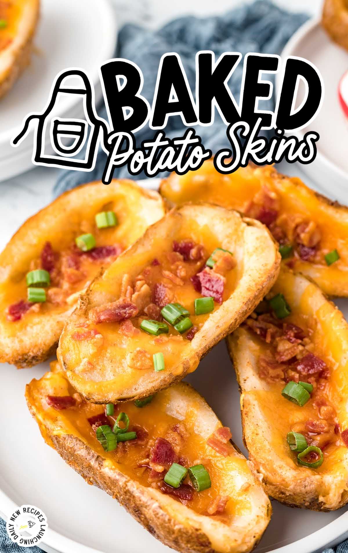 a plate of Baked Potato Skins garnished with green onions