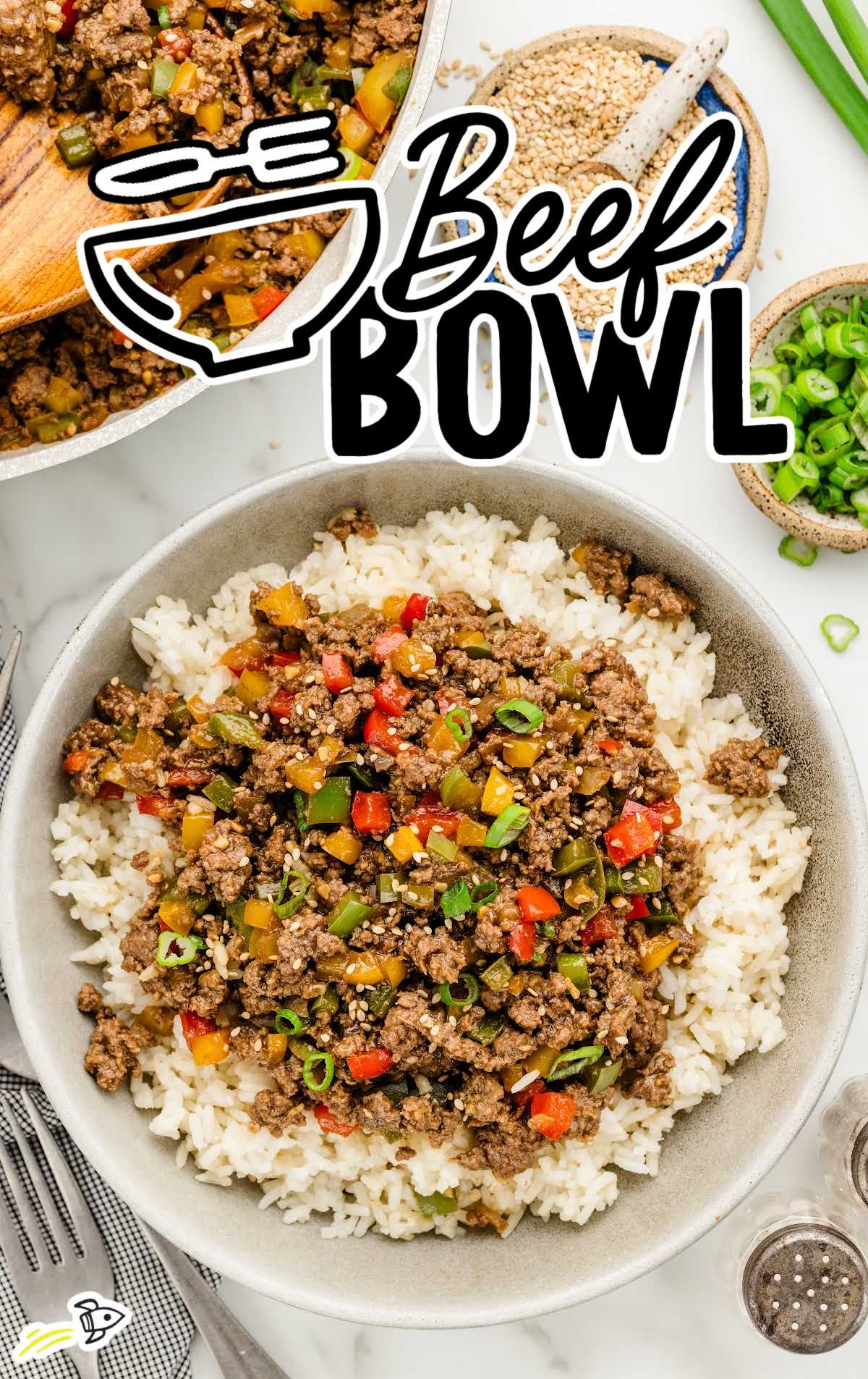a Beef Bowl garnished with chopped green onions