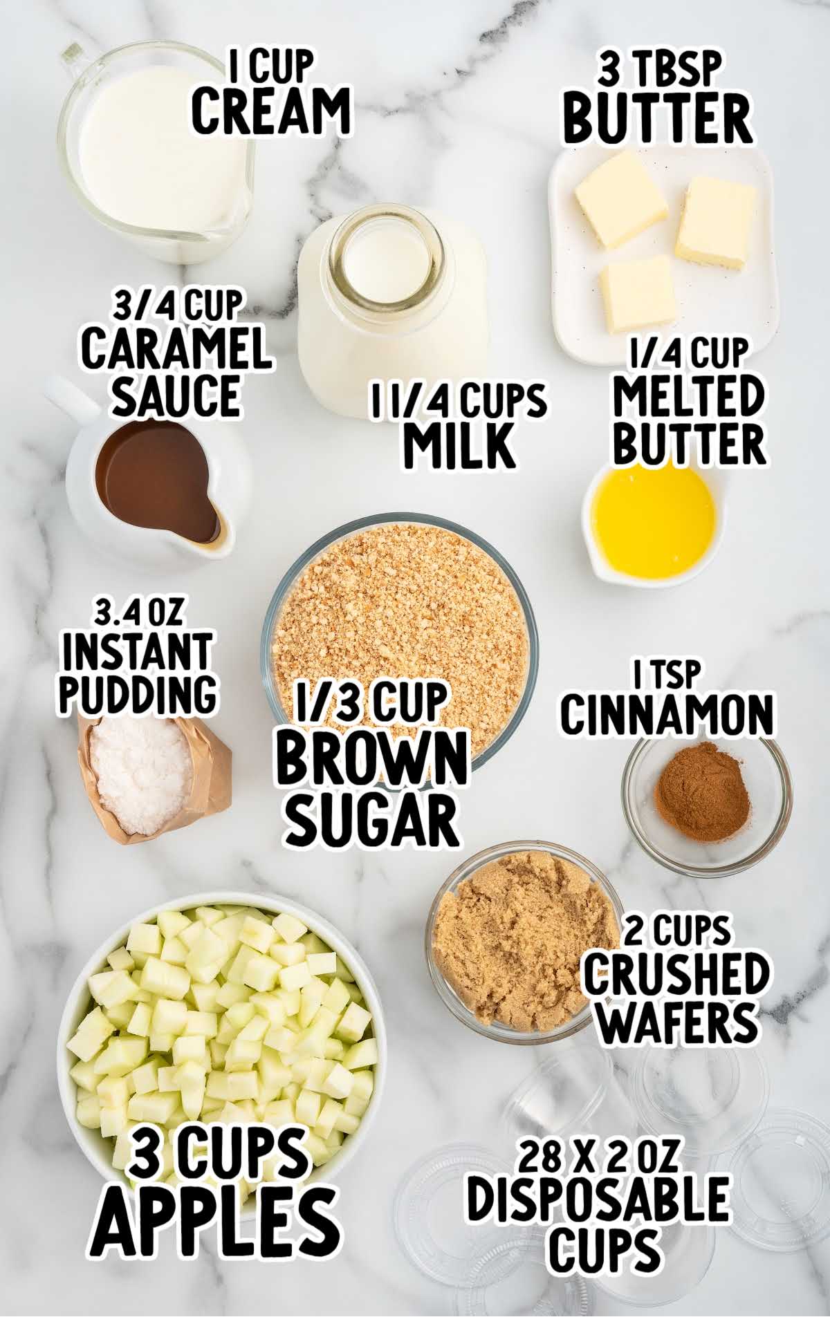 Caramel Apple Dessert Cups raw ingredients that are labeled