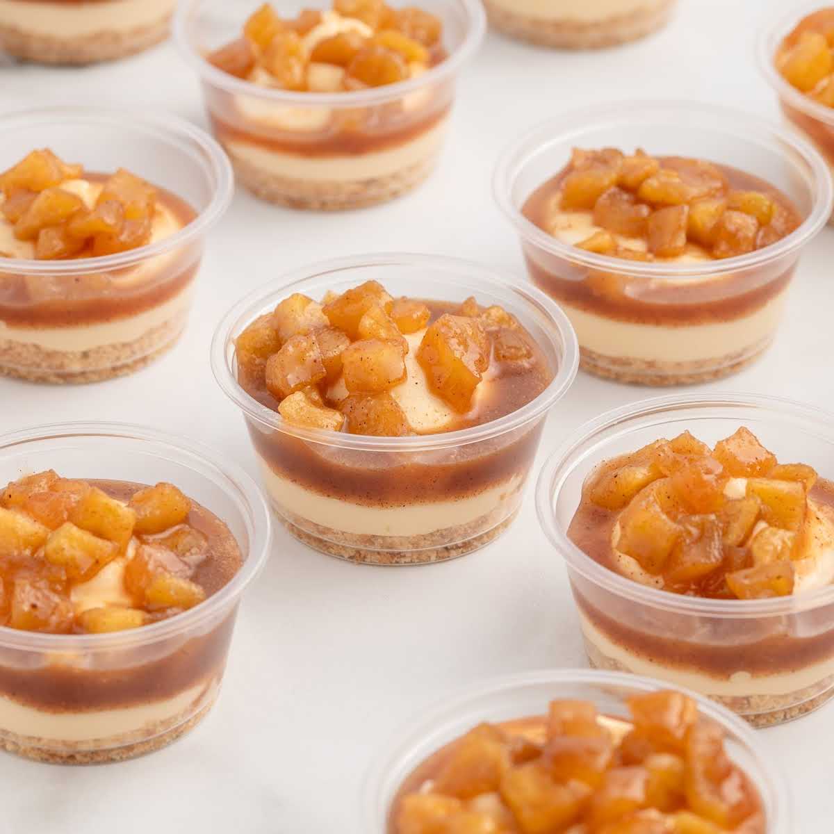 close up shot of a bunch of Caramel Apple Dessert Cups