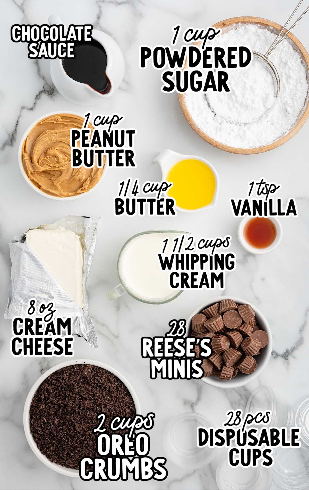 Chocolate Peanut Butter Dessert Cups raw ingredients that are labeled