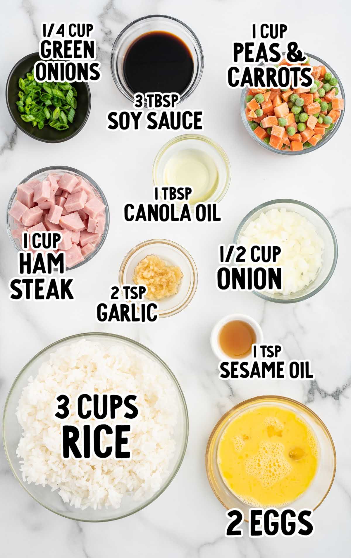 ham fried rice raw ingredients that are labeled