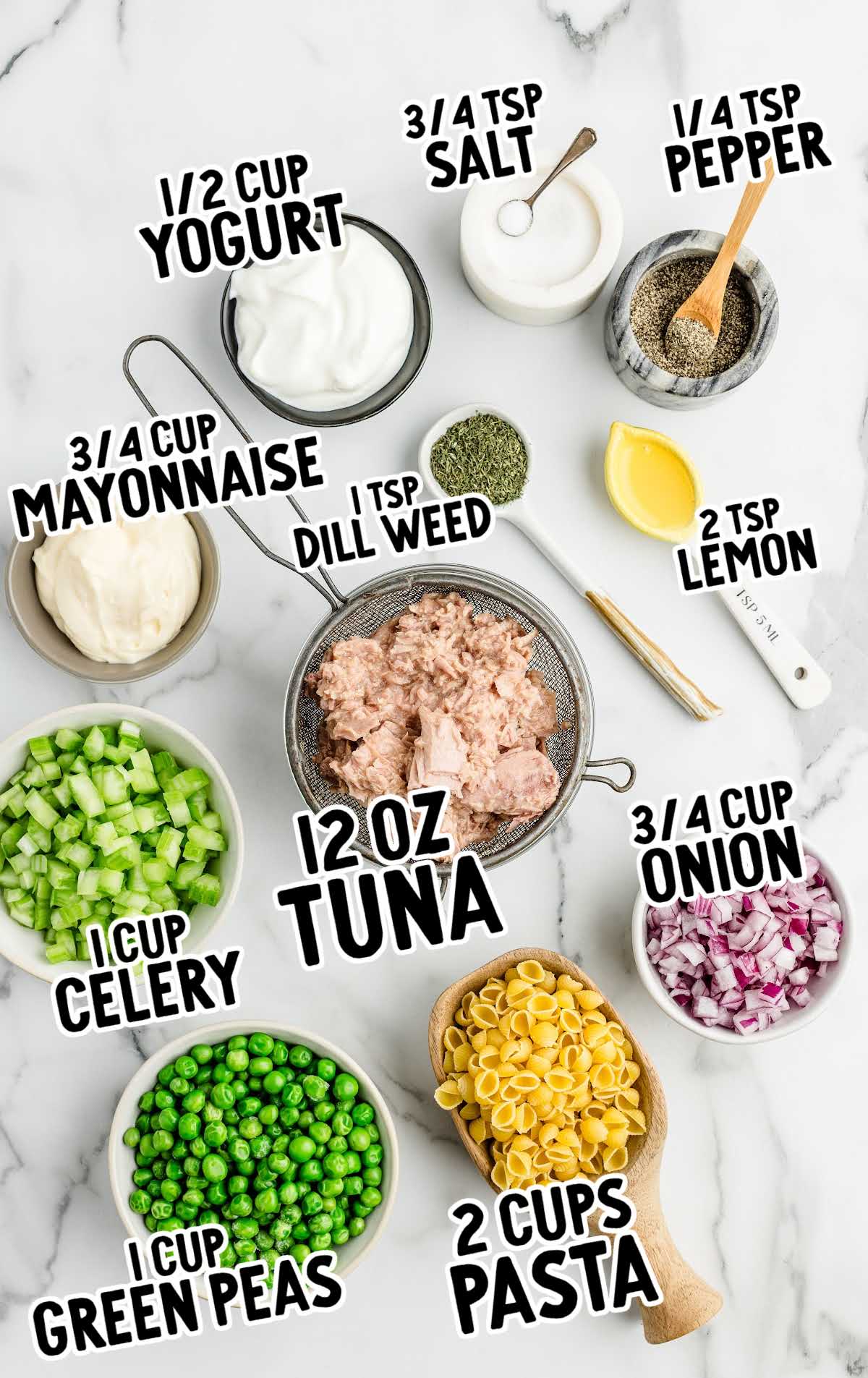 Tuna Pasta Salad raw ingredients that are labeled