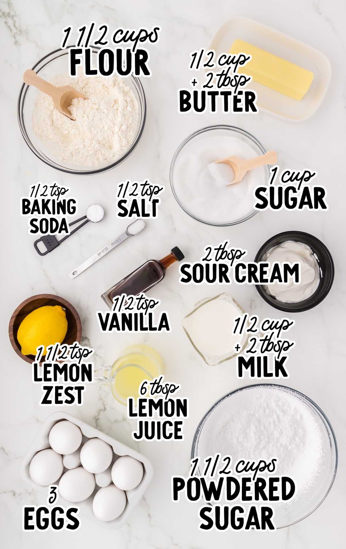 Lemon Drop Cakes raw ingredients that are labeled