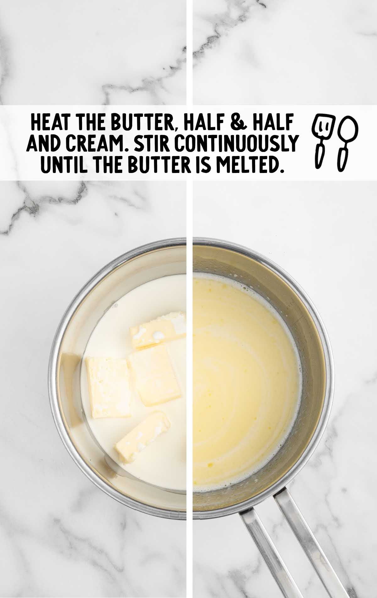 butter, half and half, and heavy cream combined in a saucepan