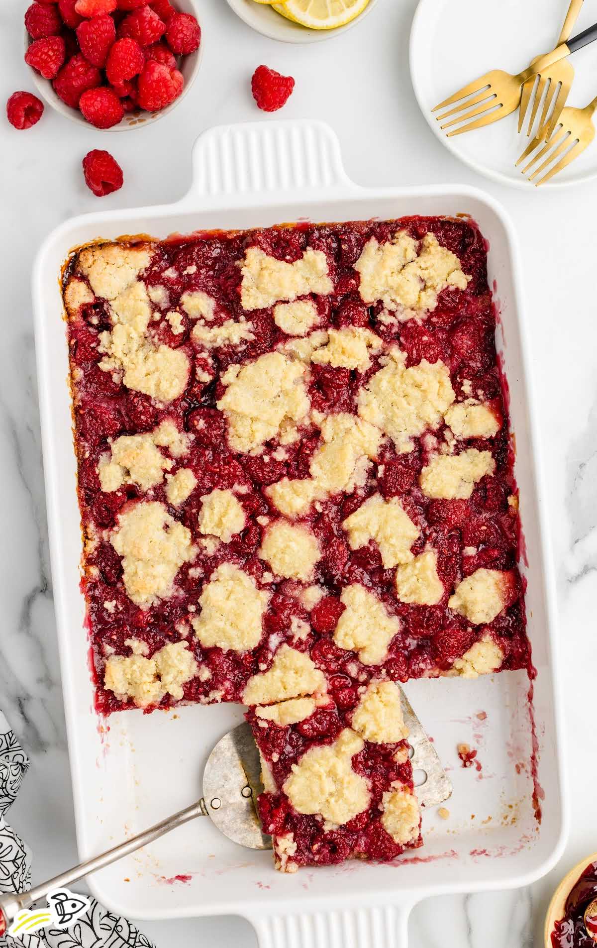 a baking dish of Raspberry Squares