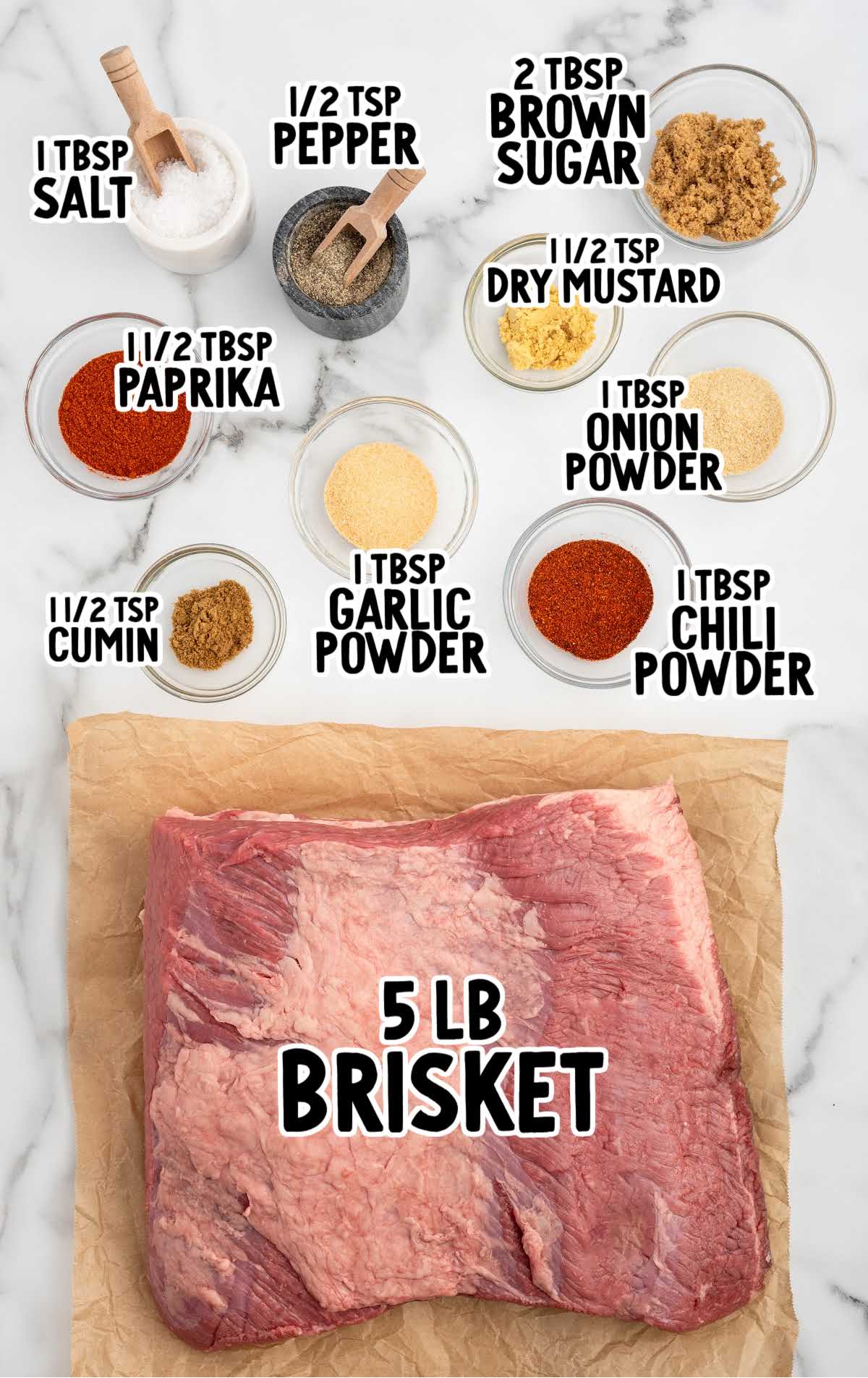 Slow Cooking Brisket in Oven raw ingredients that are labeled
