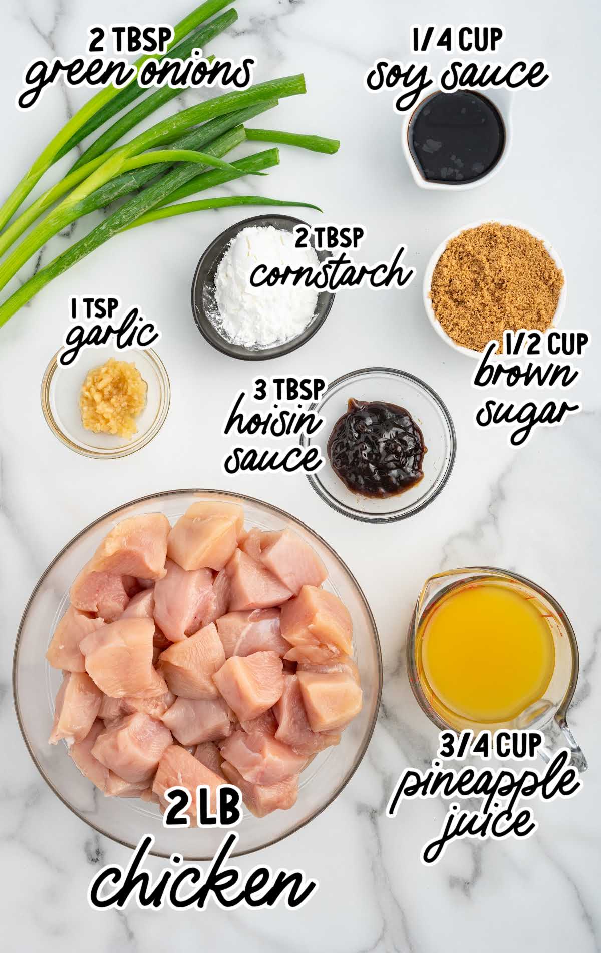Sweet Hawaiian Crockpot Chicken raw ingredients that are labeled