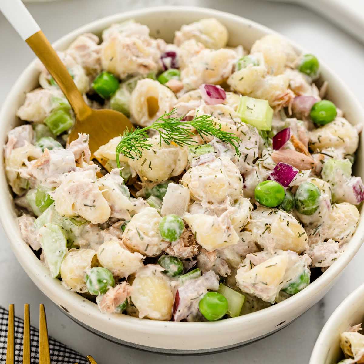 a bowl of Tuna Pasta Salad