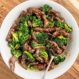 a bowl of Air Fryer Beef and Broccoli