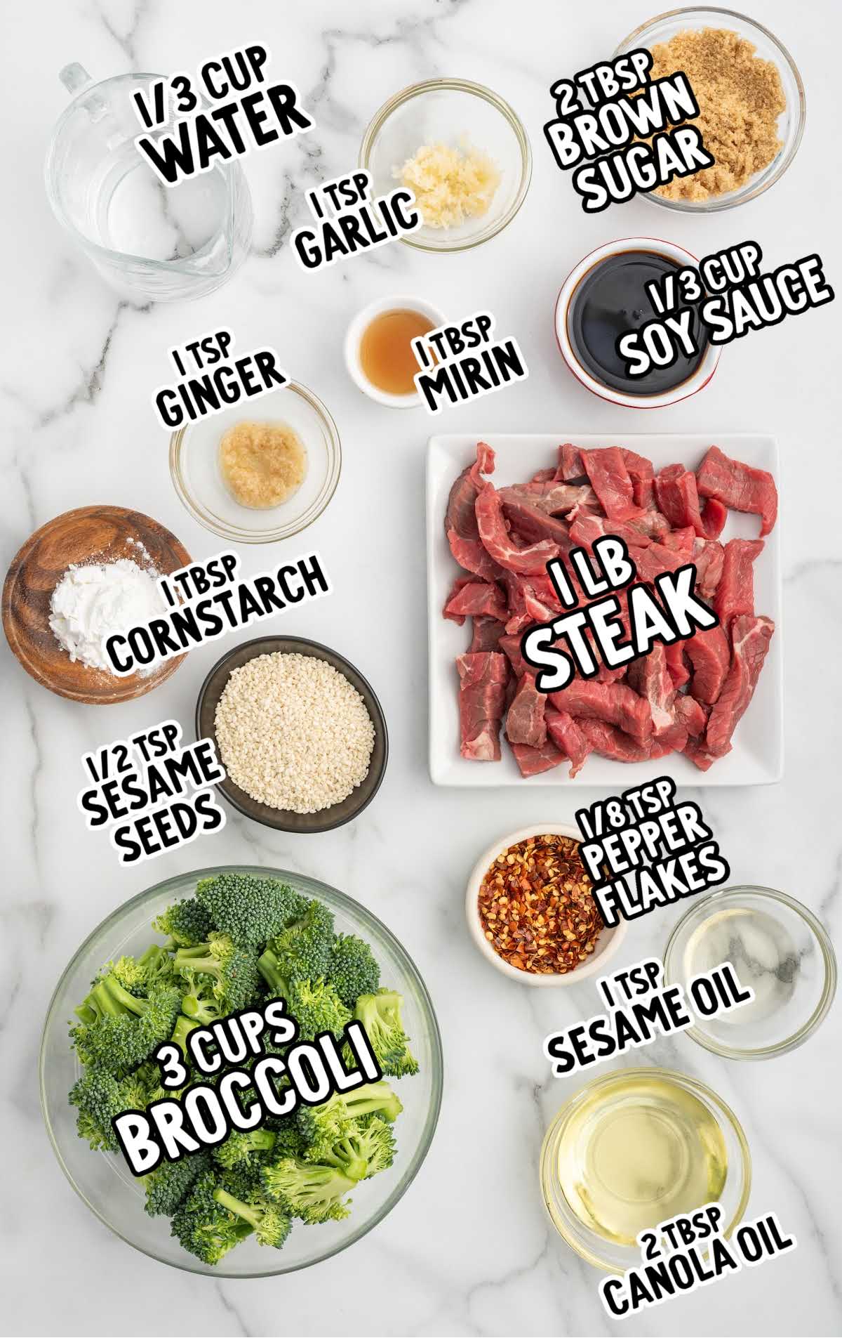 Air Fryer Beef and Broccoli raw ingredients that are labeled