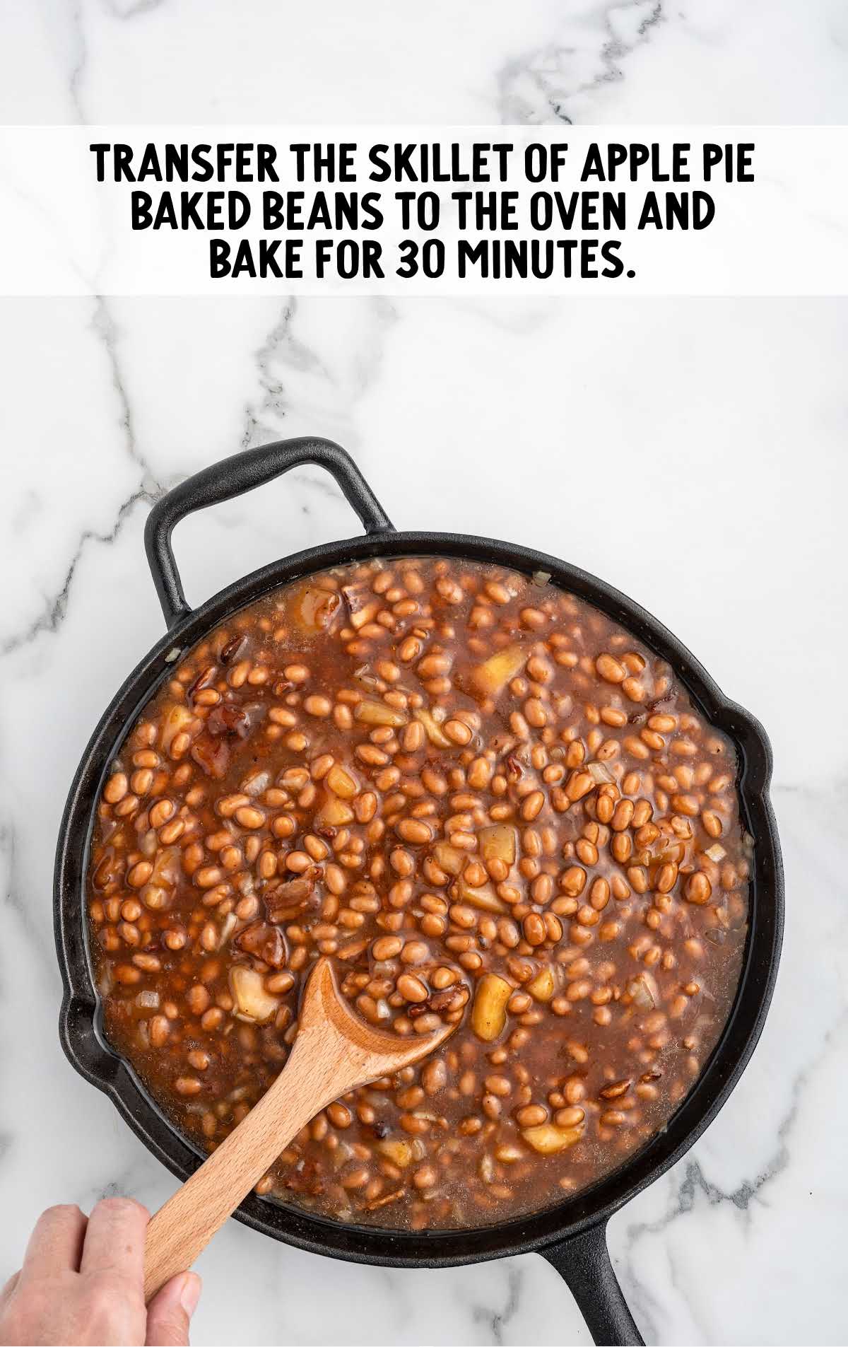 Apple Pie Baked Beans in a skillet