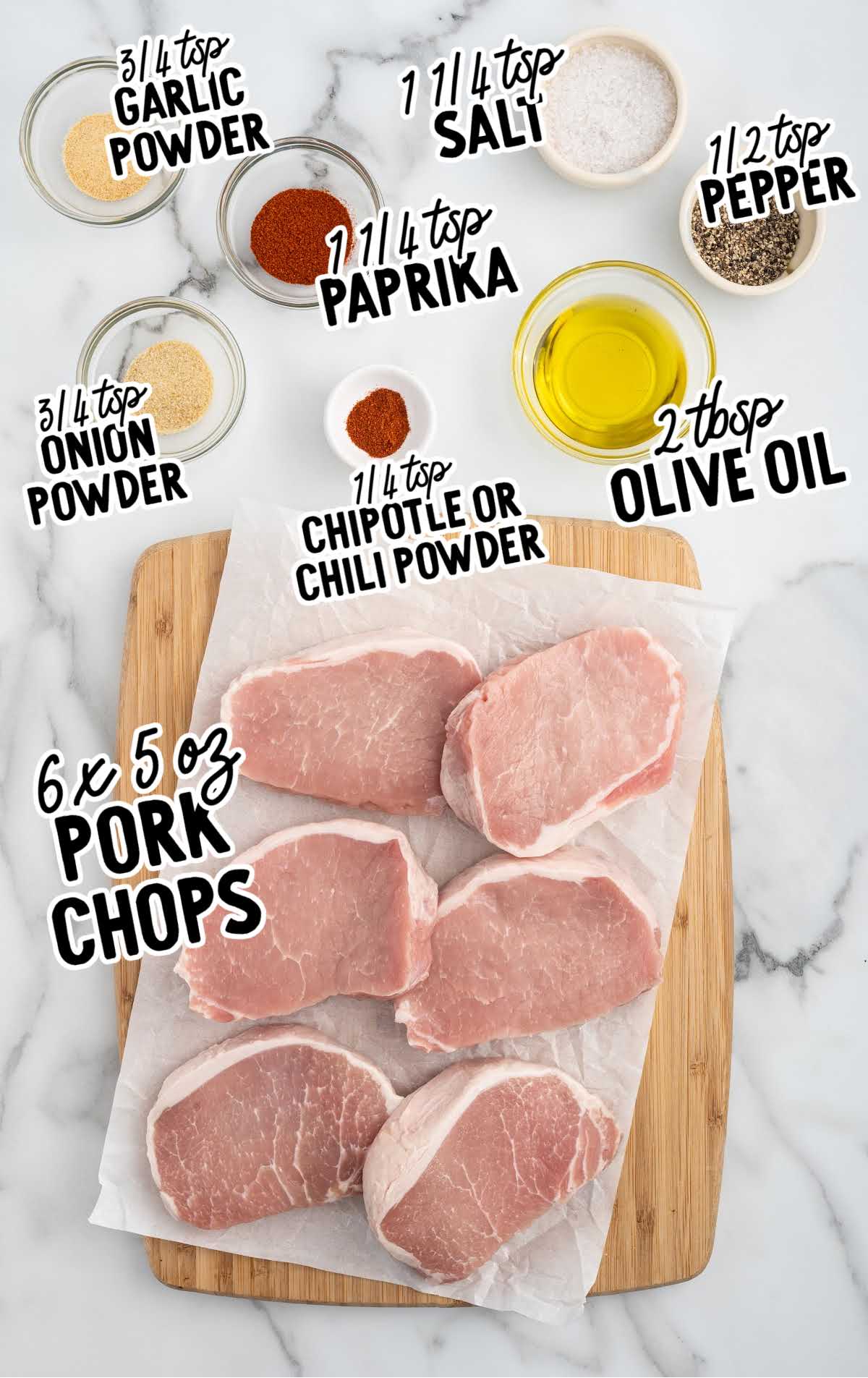 Boneless Pork Chops in Air Fryer raw ingredients that are labeled