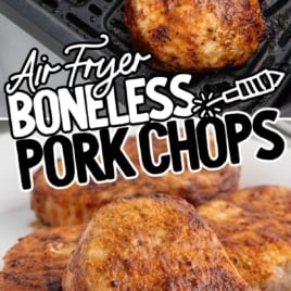 close up shot of Boneless Pork Chops in a air fryer