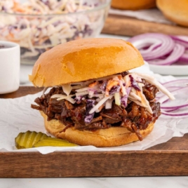 close up shot of a Brisket Sandwich with slaw